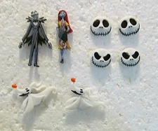 Nightmare Before Christmas Jack & Sally Stud 1" Earrings Gold or Silver Tone