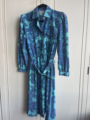 Vtg Schrader Blue Green Paisley Print Pleated Shirt Dress Sz 6 Retro Modest | eBay Vtg Schrader Blue Green Paisley Print Pleated Shirt Dress Sz 6 Retro Modest | eBay