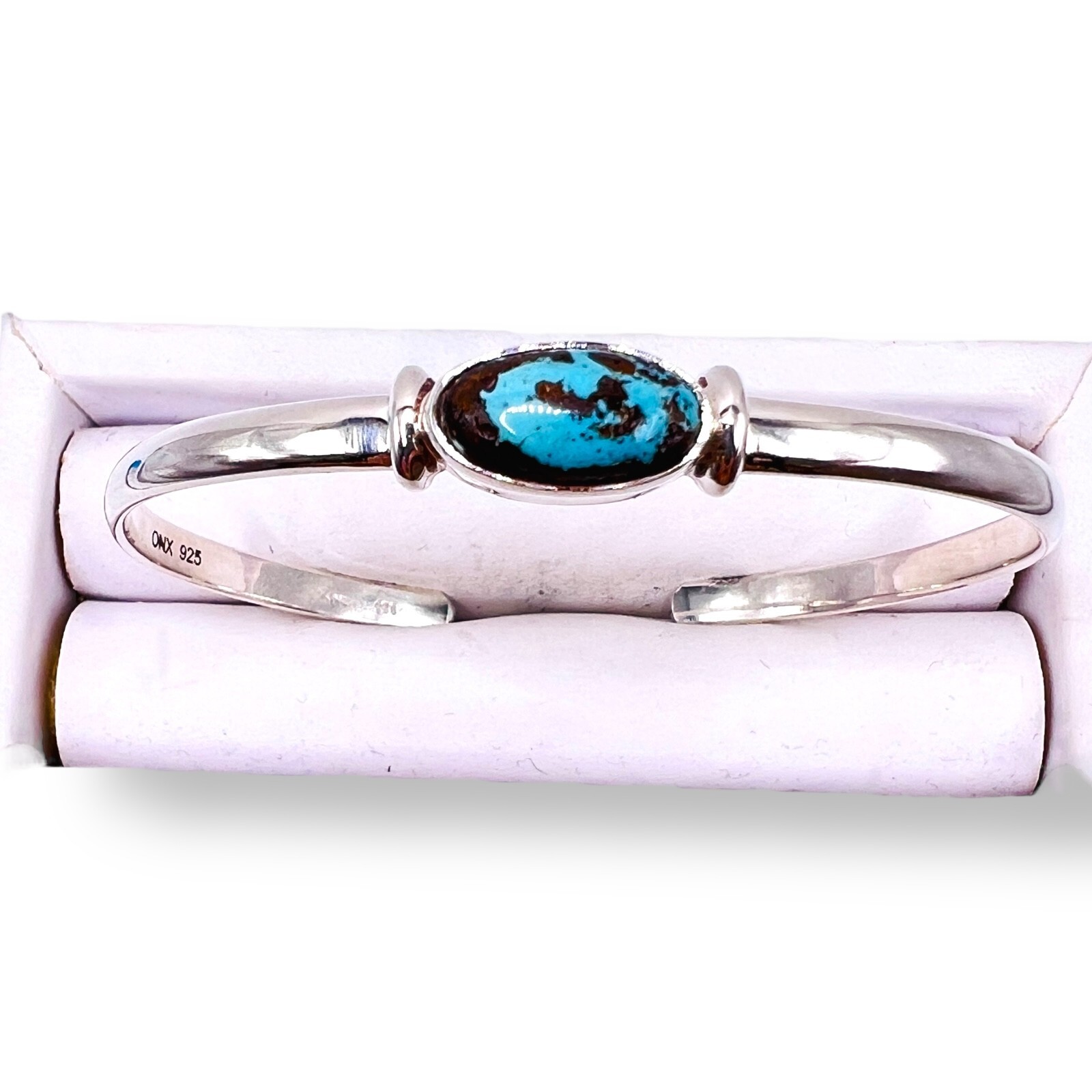 Solid Silver Sterling Turquoise Cuff Bracelet Per… - image 12