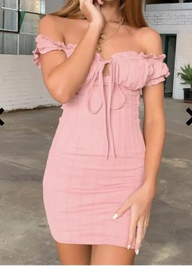 pink off the shoulder bodycon dress