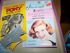 Vtg 1950s Dream Girl Hosiery Box Pony Pin Up Jack-O-Net Hair Net Blue Silk Apron