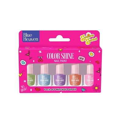 Blue Heaven Color Shine Nail Polish pack of 5, Glossy gel Finish Nail paint 25ml
