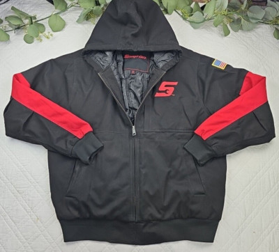 Snap On Men's Black and Red Hooded Canvas Full Zip Lined Jacket