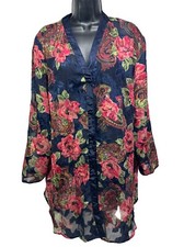 Vintage Victoria's Secret Floral Sheer Polyester Button Front Robe Size M/L