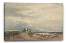 Toile/Cadres David Cox - Cavaliers avec des moutons près d'un estuaire