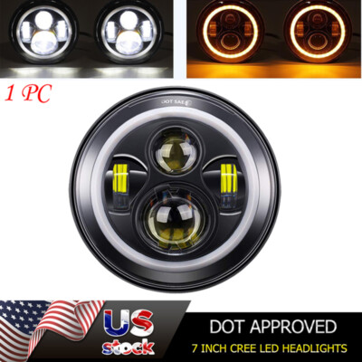 7''INCH LED Headlight Projector DRL Headlamp For Harley Honda Shadow ACE VTX1800C