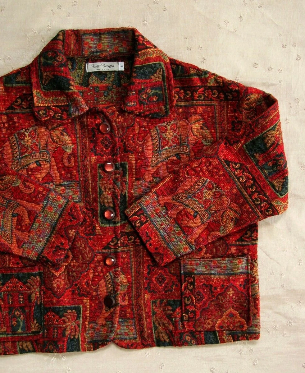 EUC Bettz Designs Sz. S Tapestry Wearable Art Elephant Button Front Coat  Jacket | eBay