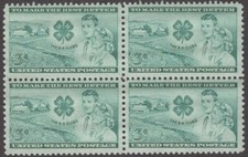 4-H Clubs Boys & Girls 3 cent block of 4 stamps 1952