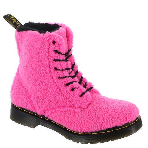 Martens Faux Fur Boots 1460 Lux Borg Combat Boots Pink Size US