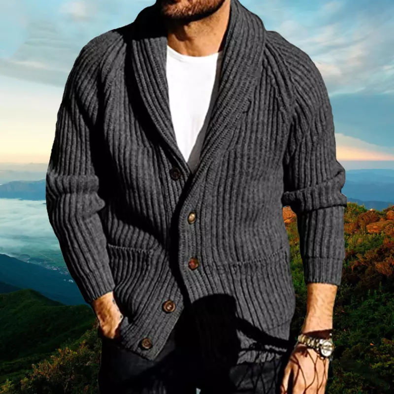 Mens Shawl Collar Cardigan Sweater Cable Knit Button Thermal