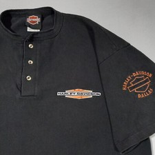 L 90s HARLEY DAVIDSON Dallas TX Cotton Henley T-Shirt Vintage Single Stitch