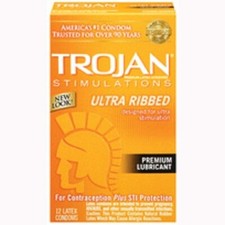 Trojan Ultra Ribbed Lubricated Latex Male Condoms - 12 Pack