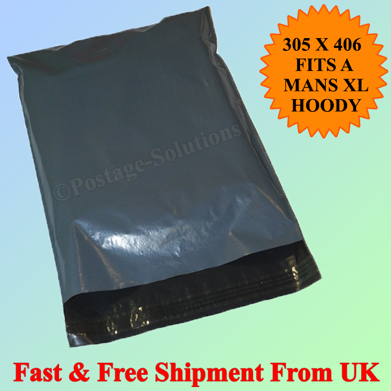 100 MIXED MAIL BAGS GREY PLASTIC PARCEL PACKAGING 12 x 16 and 10 x 14