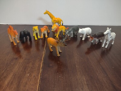 Lot of 11 Zoo Safari 2'' Animals Toy Playset Jungle Lion Zebra Tiger Giraffe ETC