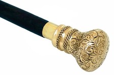Black Shaft Wooden Walking Stick Nautical Style Polished Brass Handle Knob Cane
