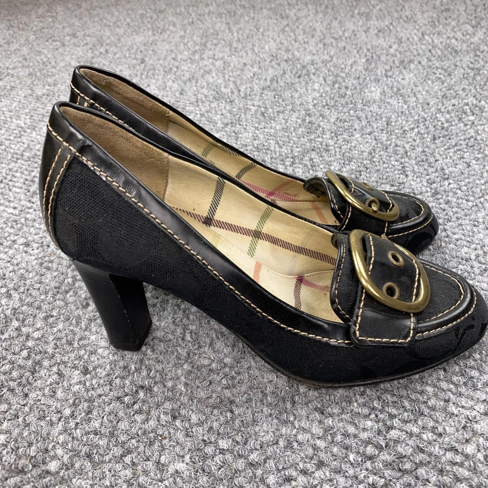 Zapatos mocasines Coach de cuero para mujer talla 6 negros con hebilla firma C Foto 2 de 4