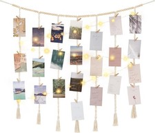 Macrame Hanging Photo Display Wall Decor with String Lights