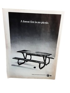 1986 Forest Fire Prevention Vintage Print Ad Picnic Table Smokey Bear