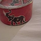 Red Wood Round Wild Animal Coaster Set 5pc w/ Holder Elephant Lion Rhino — photo 4