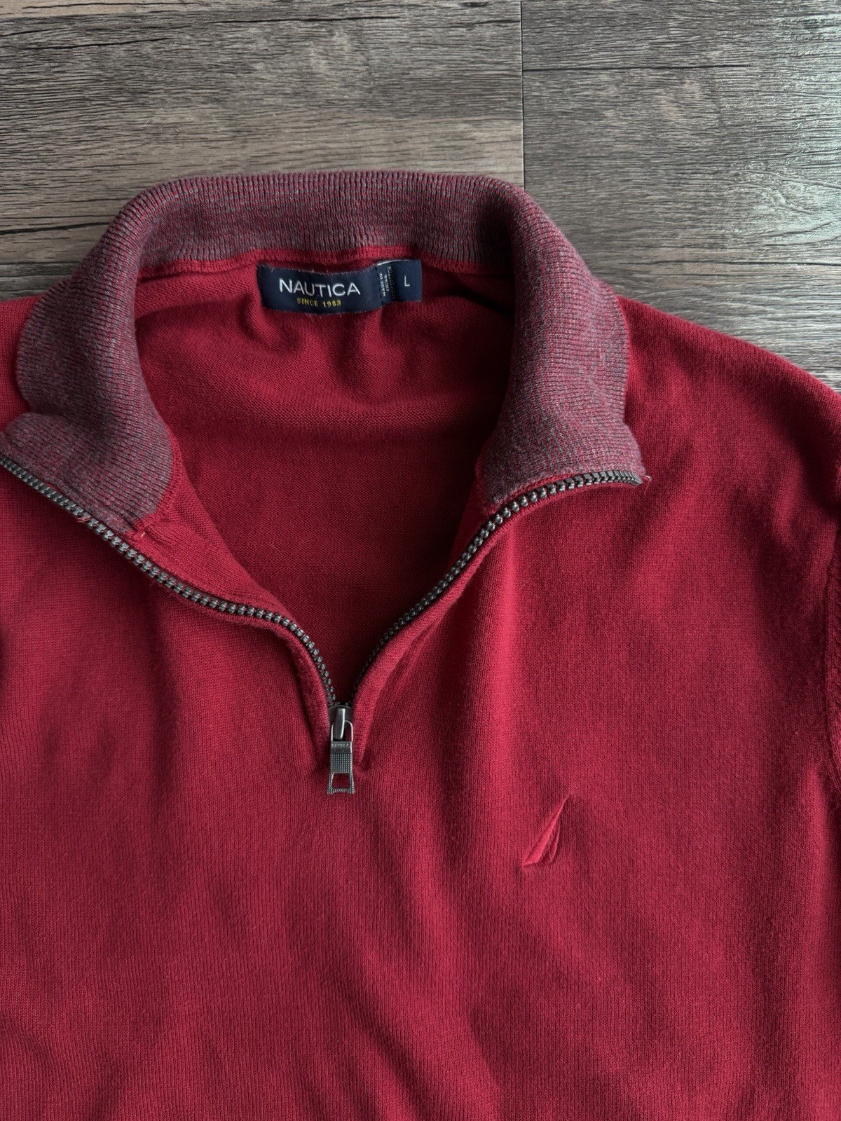 Nautica Men’s Quarter-Zip Sweater Red Size Large Cotton Pullover Knit thumbnail 3