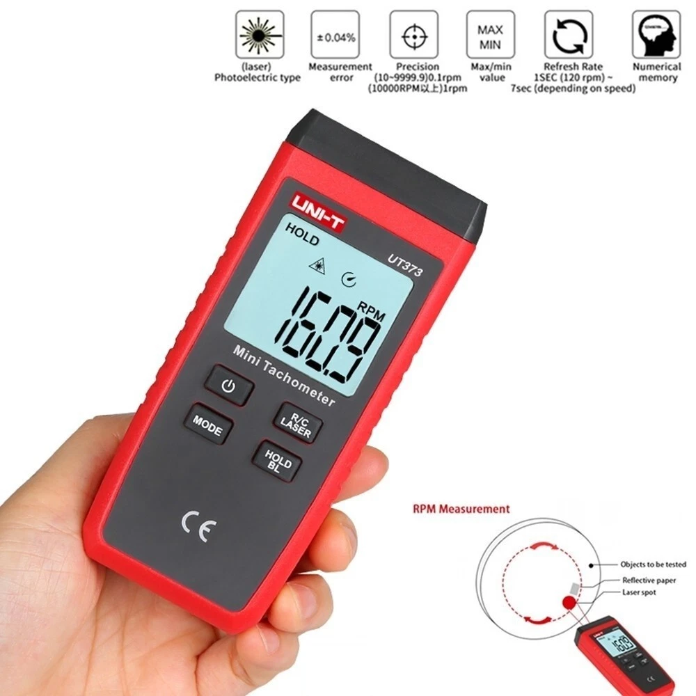 UNIDAD UT373 Tacómetro Láser Digital Rango Automático Medidor RPM Sin Contacto LCD Retroiluminado