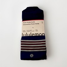 lululemon Power Stride Crew Socks L Blue Striped Cushioned Breathable 1 Pair