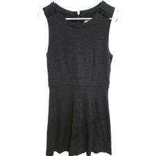 ​LOFT Charcoal Gray Textured Knit Fit & Flare Dress Womens 8 Shoulder Button Zip