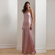 NWT Ralph Lauren Foiled Charmeuse Strapless Gown Pink Size 12