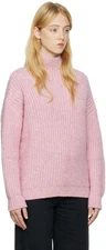 NEW! ISABEL MARANT "Iris" Light Pink Chunky Rib Wool Blend  Roll Neck JUMPER XS