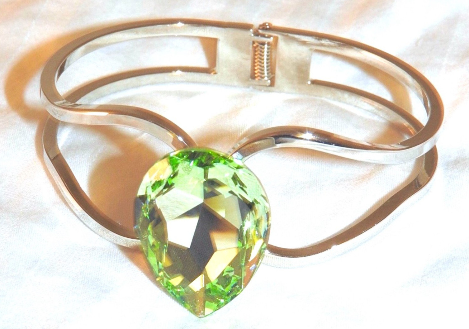 Statement Bangle Bracelet Large Sparkling Green G… - image 3