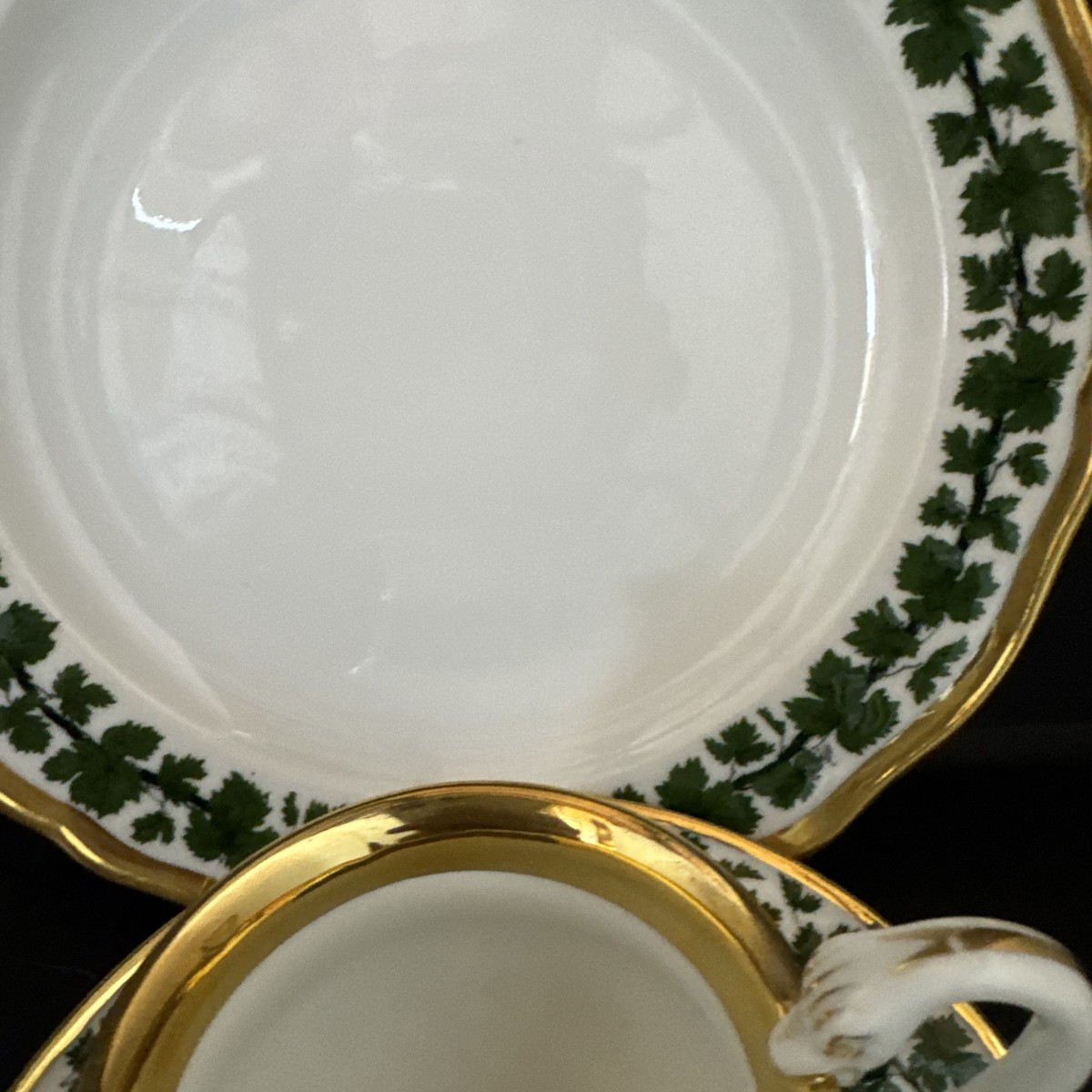 Meissen Crossed Swords GREEN VINE Cup, Saucer, Plate 1st Quality