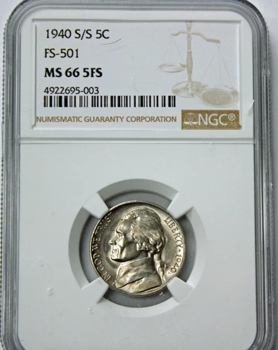 1940 S Jefferson Nickel NGC MS 66 5FS RPM  FS-501 S/S