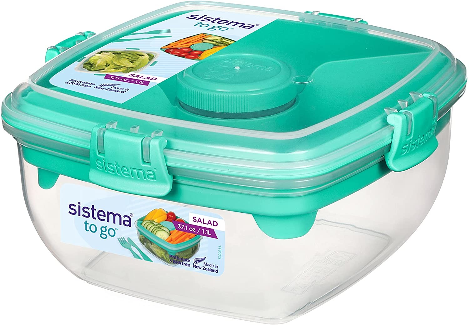 Sistema Salad TO GO Lunch Box with Individual Compartments,Travel Cutlery 1.1L