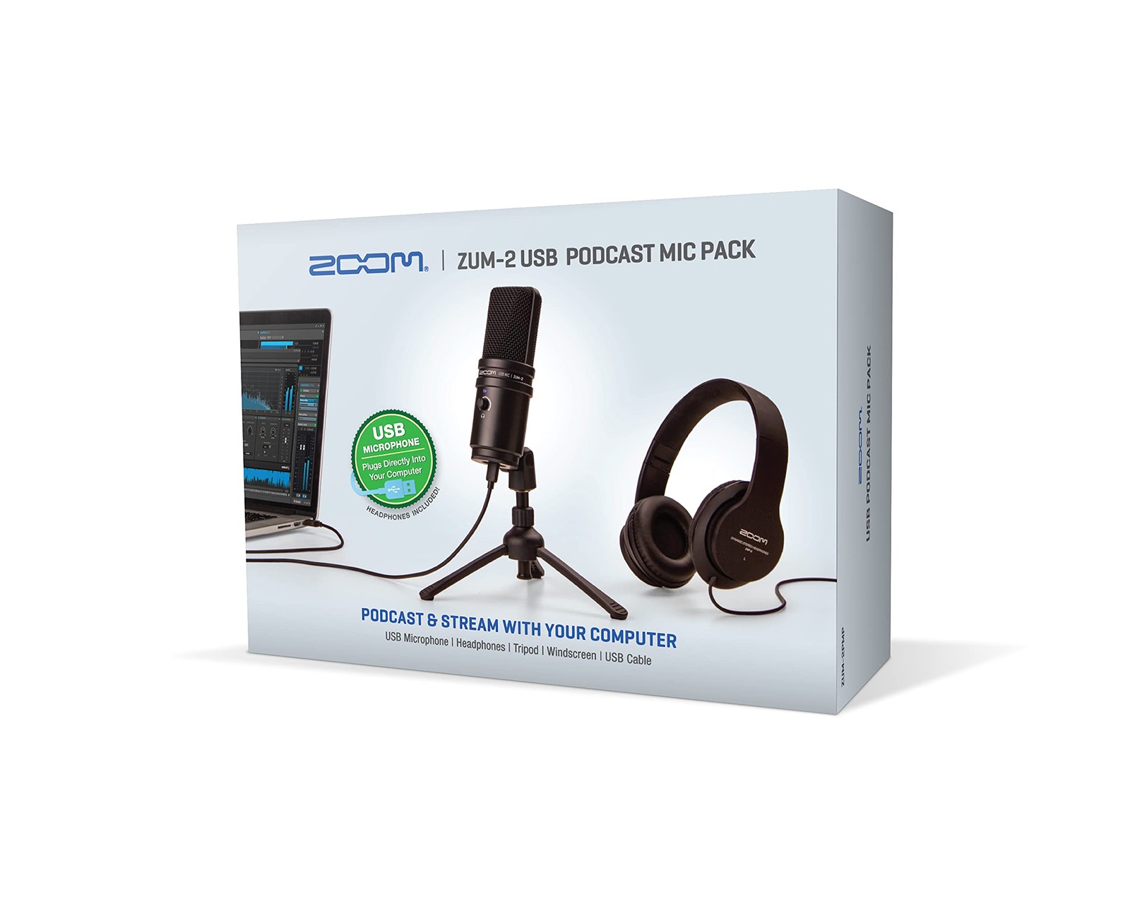 Zoom Zum-2 Podcast Mic Pack, Podcast USB Microphone, Headphones, Tripod, Windscr