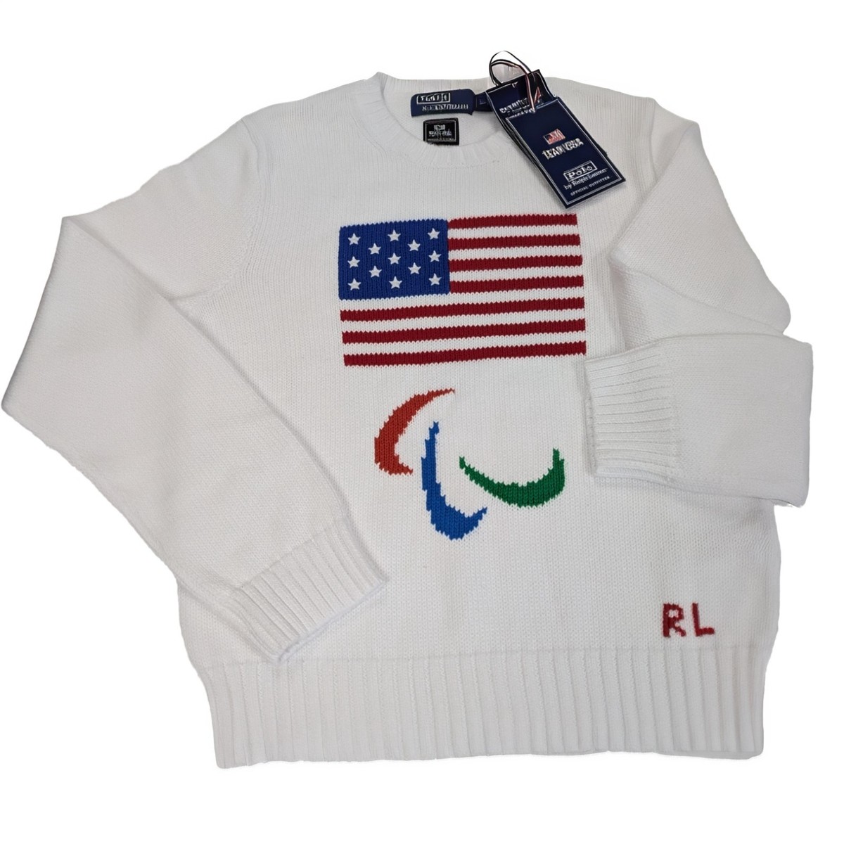 Team USA Polo by Ralph Lauren white sweater with US flag and