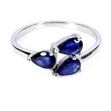 925 Sterling Silver Ring Pear Blue Sapphire 6x4mm Natural Gemstone Jewelry Sz 8