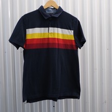 Tommy Hilfiger Men Custom Fit Navy Blue Striped Polo Shirt Size Large