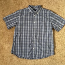 George Classic Fit Men s Collared Button Up Short Sleeve Shirt Blue Plaid Large