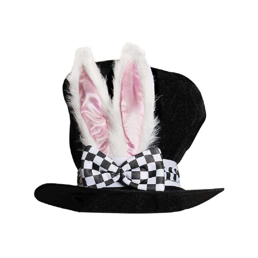 Easter Bunny Ear Top Hat White Rabbit Black Costume Plush Hat for Halloween P...