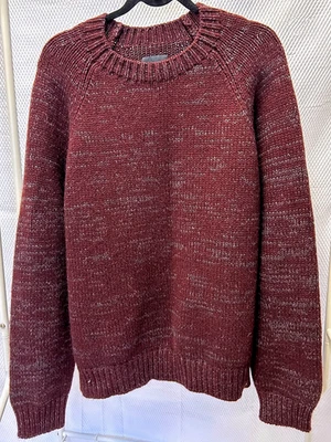 Vince XL Burgundy Marled Wool/Yak Blend Raglan Chunky Crewneck Sweater Mens Knit