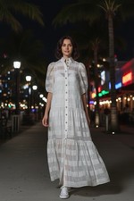 Zimmermann White Sheer Striped Maxi Dress with Puff Sleeves Size 0