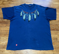 Vtg Native American Indian Headdress T Shirt Men XL Blue Single Stitch USA Made