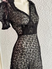 antique 1930s black lace dress-As is condition-Torn-distressed-grunge-Study-XS/S