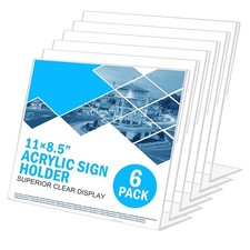 Acrylic Sign Holder 8.5 x 11 Horizontal 6 Pack Slant Back Acrylic Stands for ...