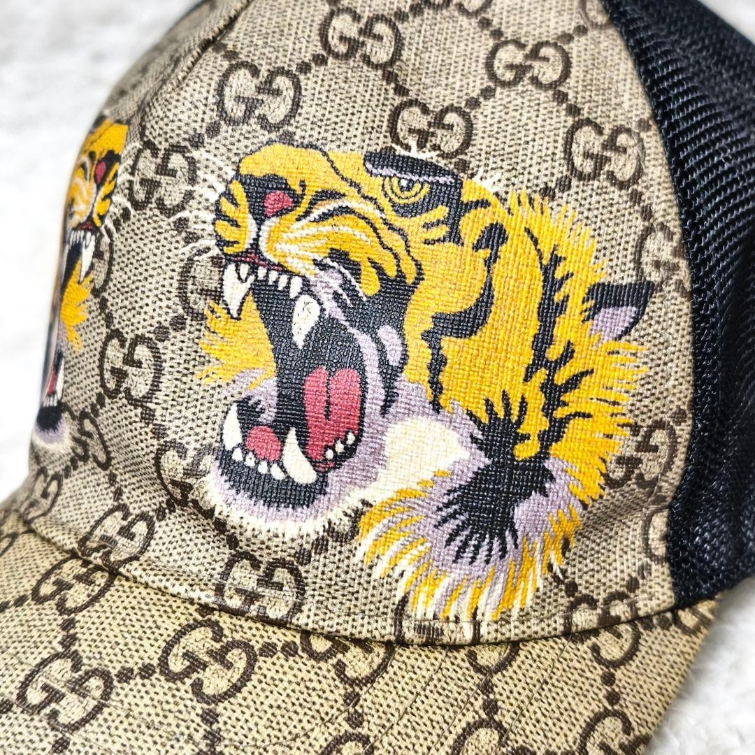 GUCCI Tiger Print GG Supreme Baseball Cap 426887 Size L Used | eBay