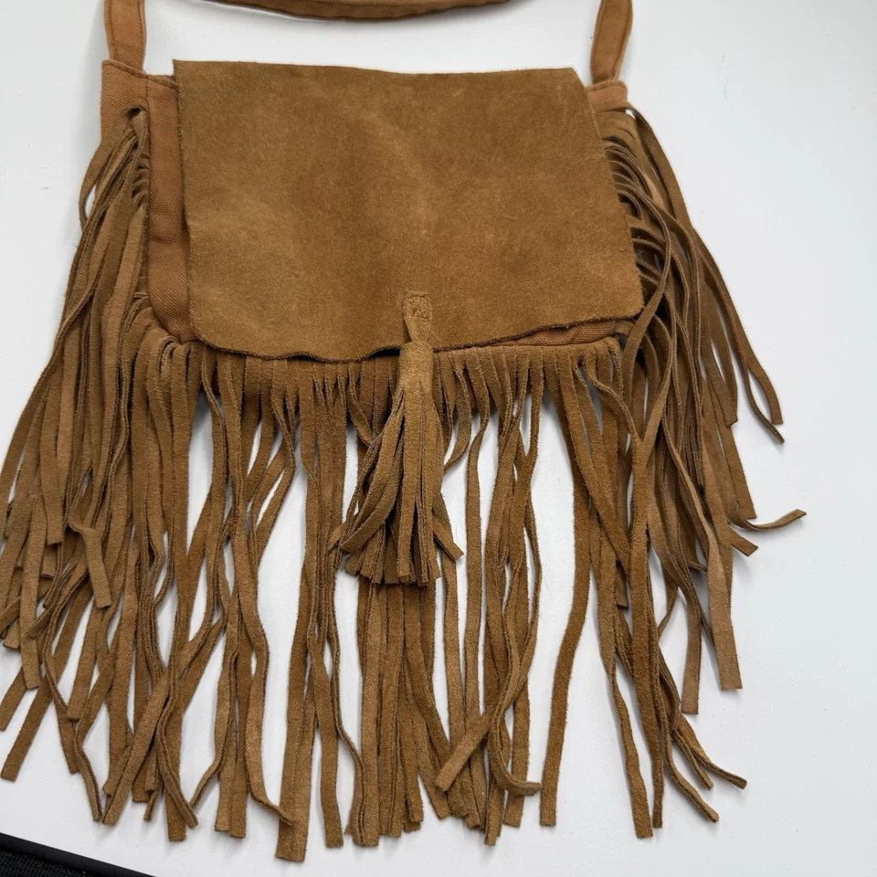 Bolso Bandolera Pequeño American Eagle Outfitters Boho Cuero Gamuza Tostado Genuino Foto 2 de 4
