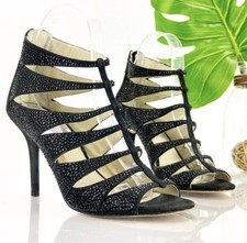 MICHAEL KORS Caged Sparkle Heels 7.5 Black Zip Up Stiletto Party Store Display