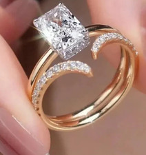 3.40Ct Radiant-Cut Lab Grown Diamond Hidden Halo Bridal Ring Set 14K Yellow Gold