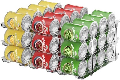 3 *3 Tiers Pantry Organizers Automatic Rolling Stackable Canned Organizer, Clear