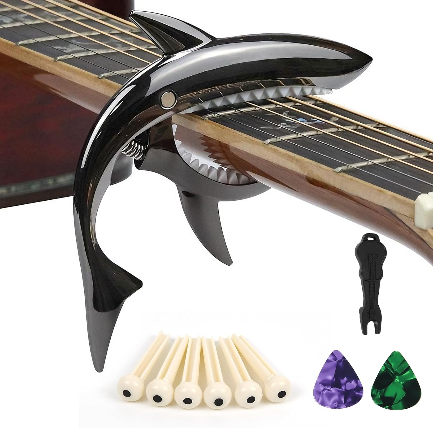 Guitar Capo for 6-String Acoustic & Electric Guitar, Shark Capo No Fret Buzz Com